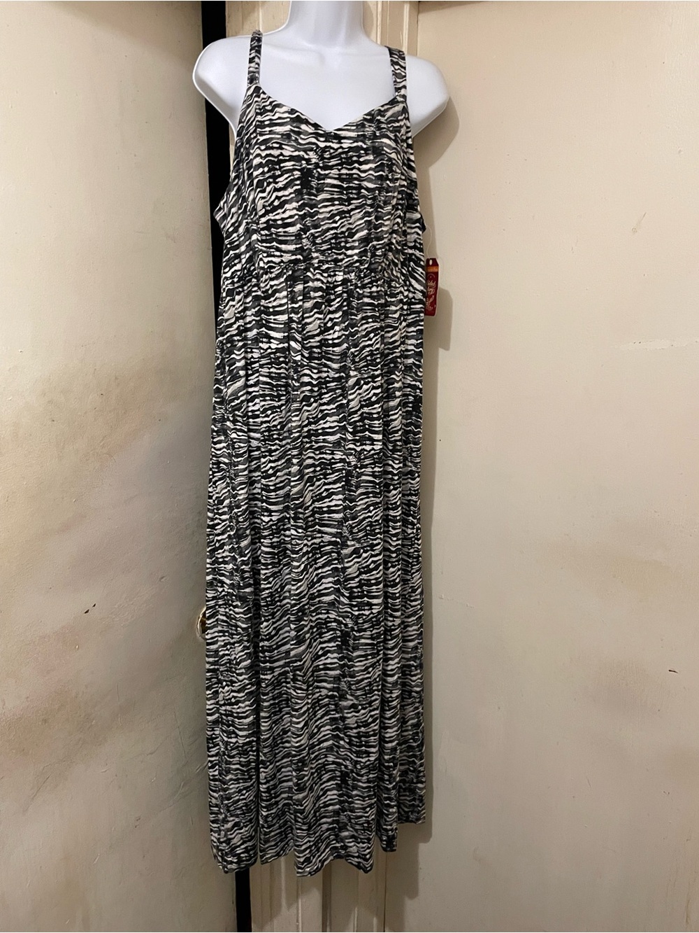 Faded Glory Black & White Zebra Print Maxi Dress 3X Scoop Neck Spaghetti Strap